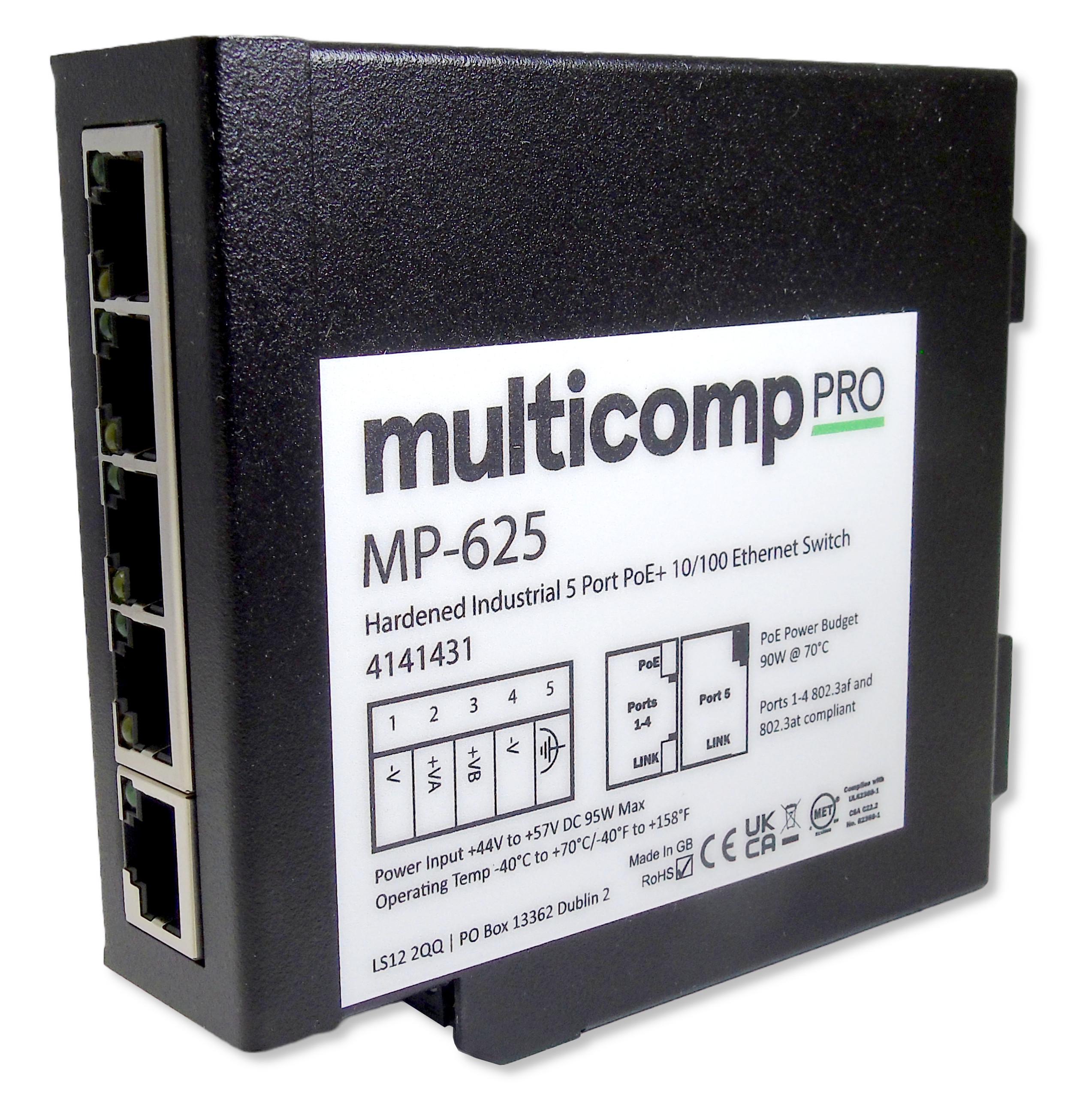 Multicomp Pro Mp-625 Ethernet Switch, Poe Fast Ethernet, Vdc