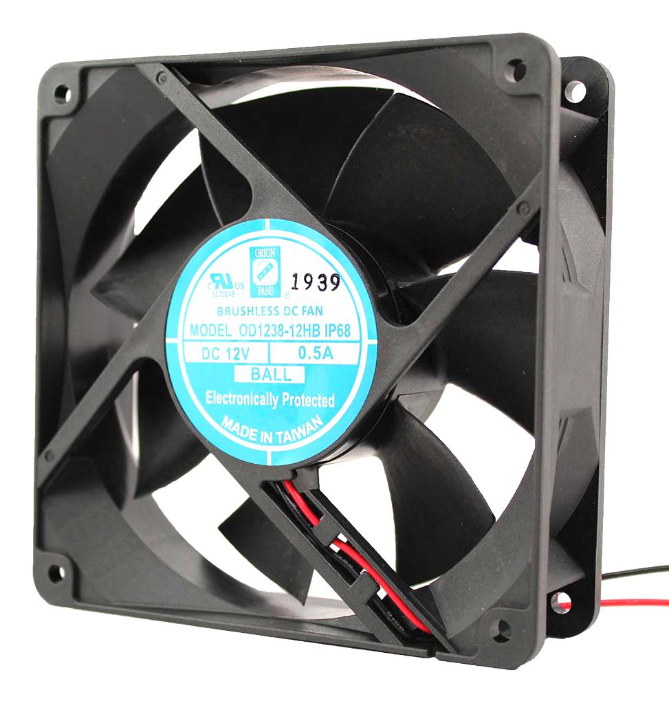 Orion Fans Od1238-12Hbip68 Dc Axial Fan, Ball, 124.1Cfm, 0.5A, 12V