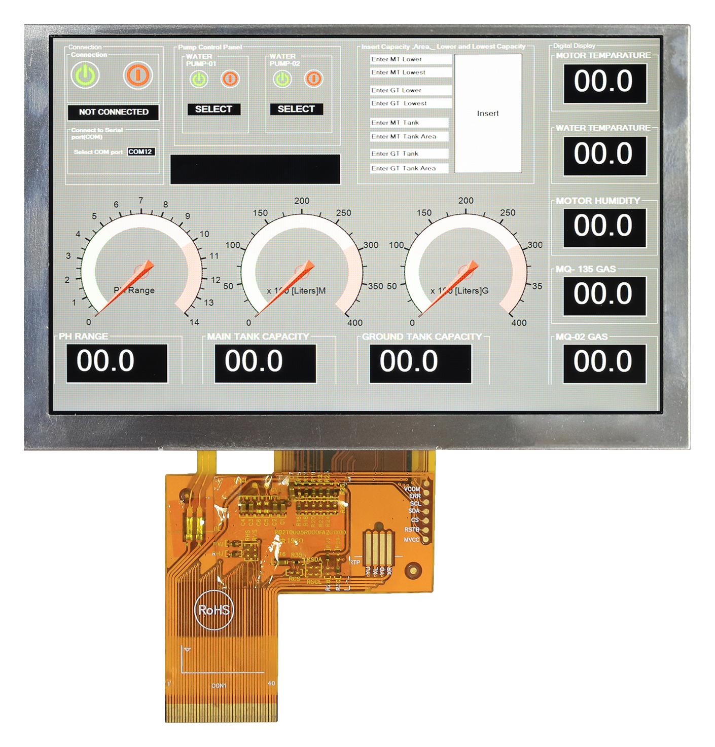 Midas Displays Mdt0500D6Isr-Rgb Lcd Tft Display, 5, 800X480P, Rgb