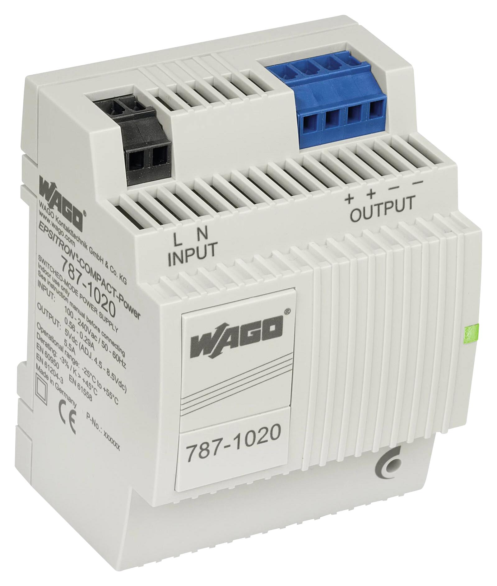 WAGO 787-1020 Power Supply, Ac-Dc, 5V, 5.5A