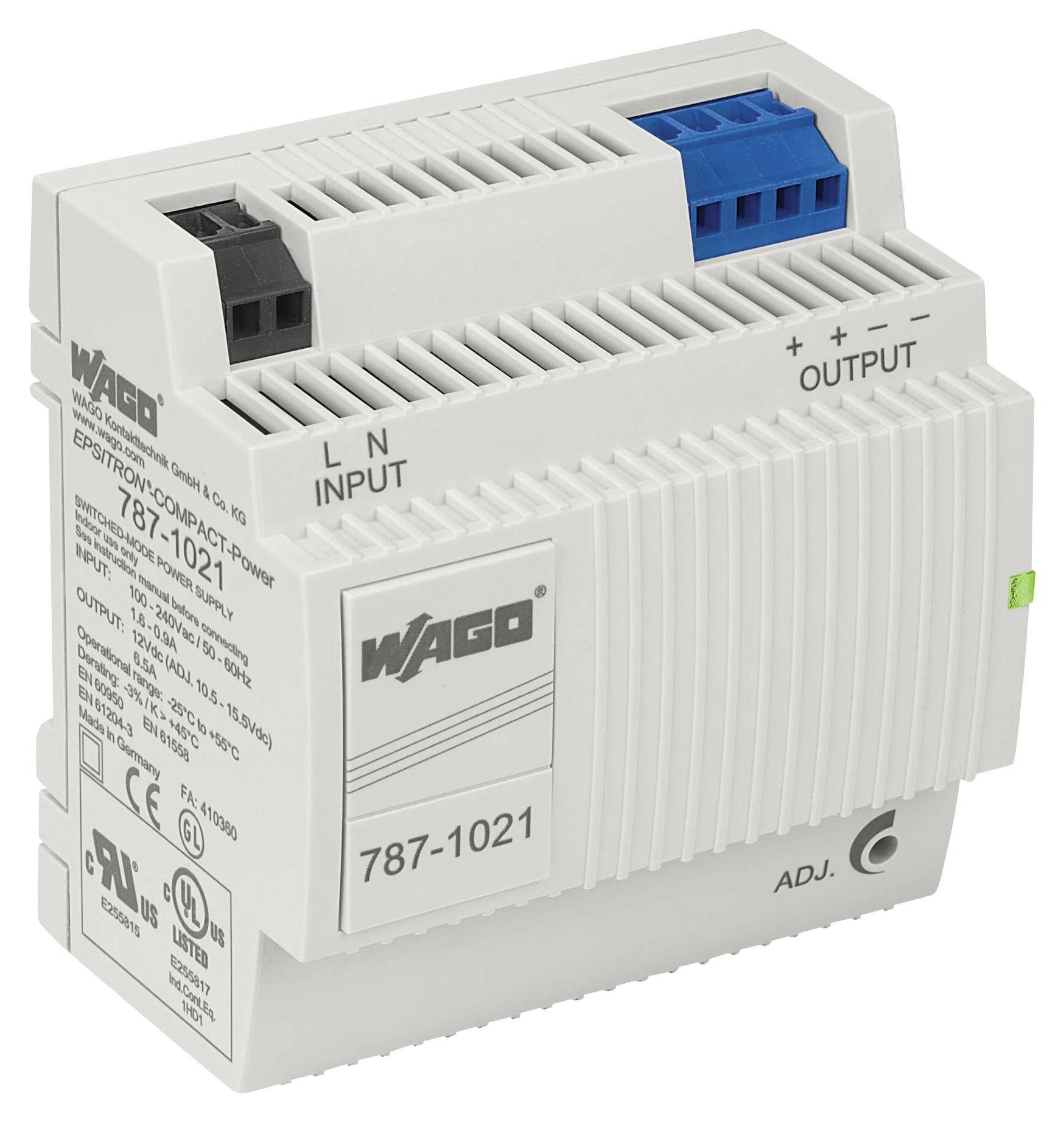 WAGO 787-1021 Power Supply, Ac-Dc, 12V, 6.5A