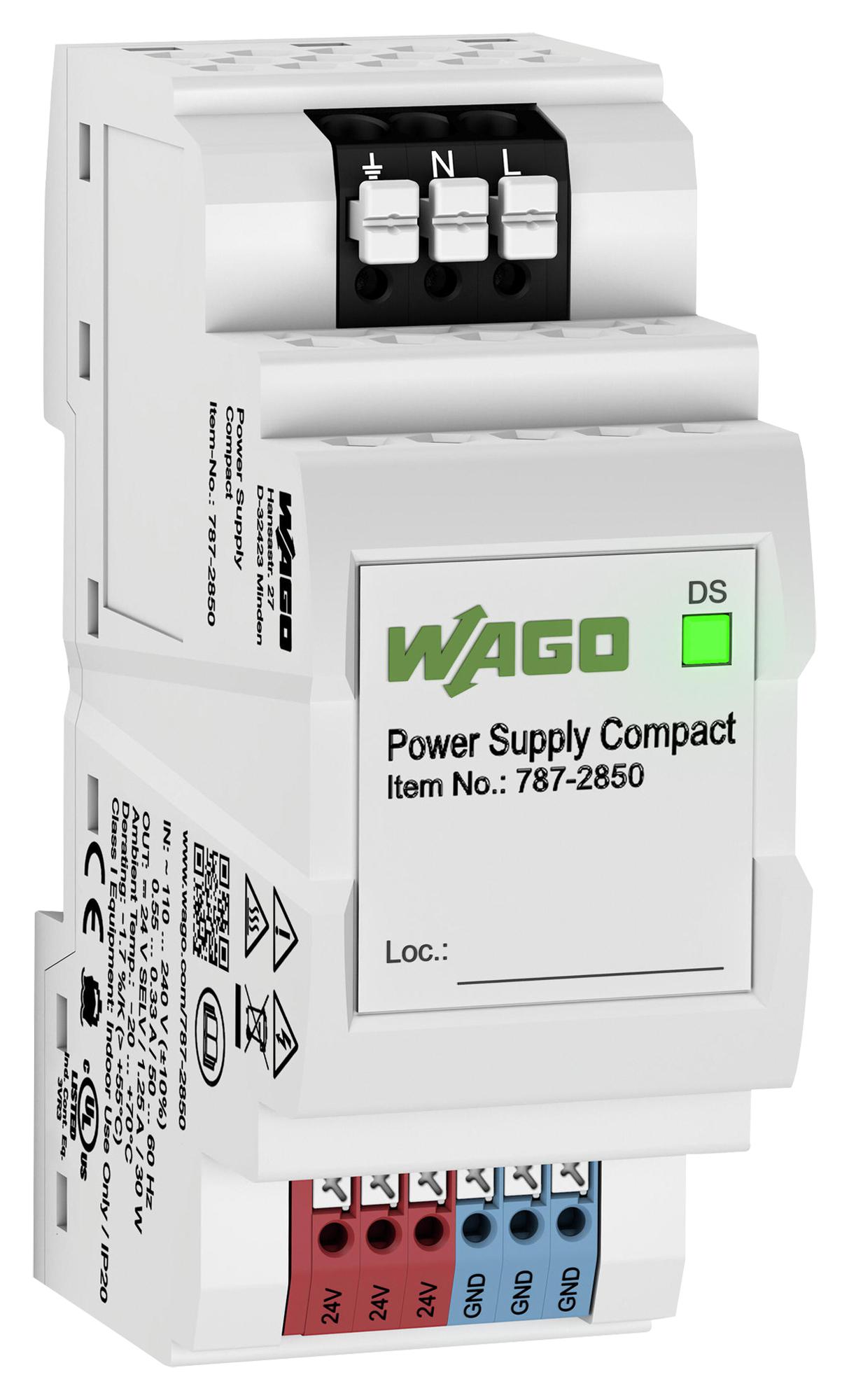 WAGO 787-2850 Power Supply, Ac-Dc, 24V, 1.25A