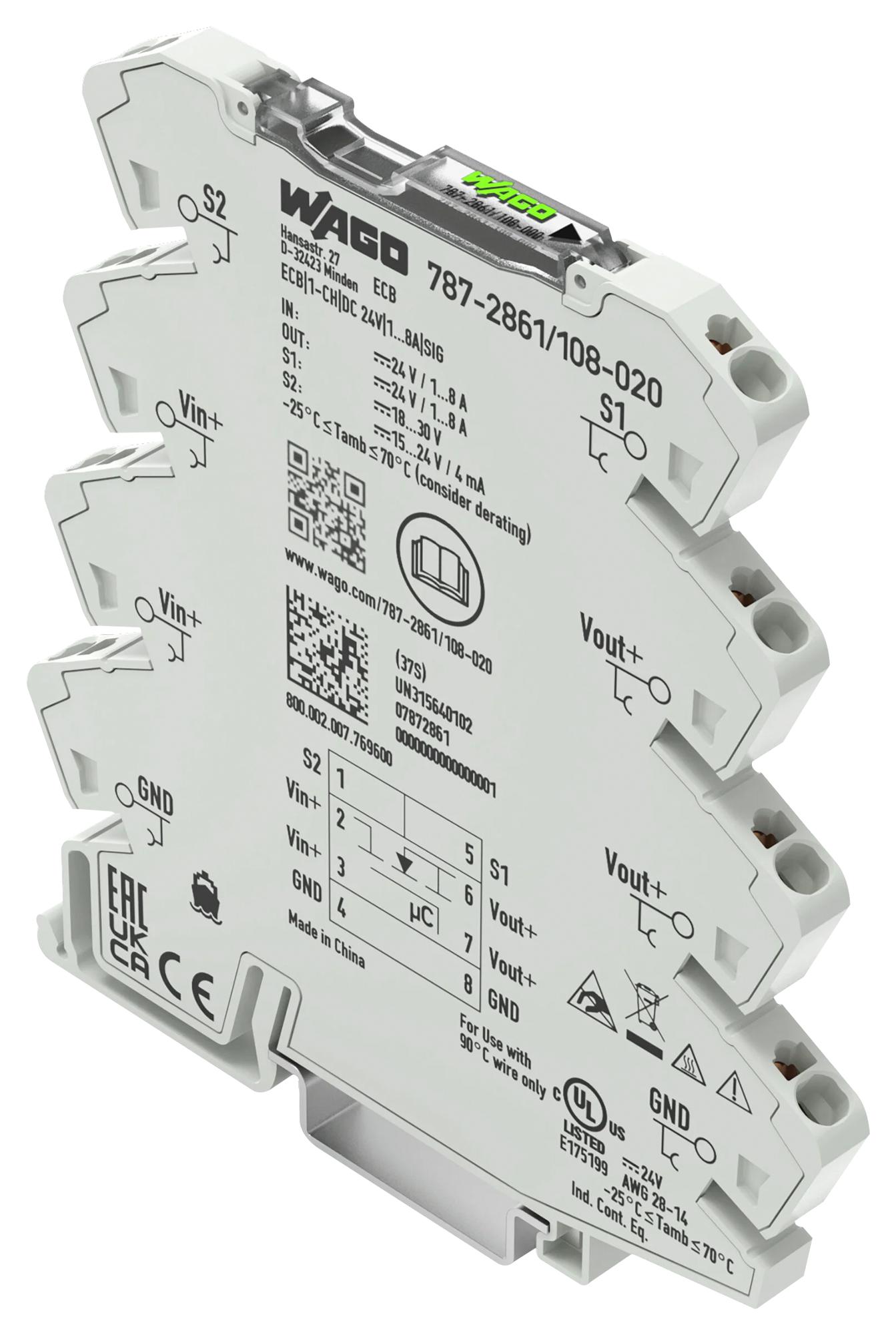 WAGO 787-2861/108-020 Electronic Ckt Breaker, 1P, 8A, 24Vdc