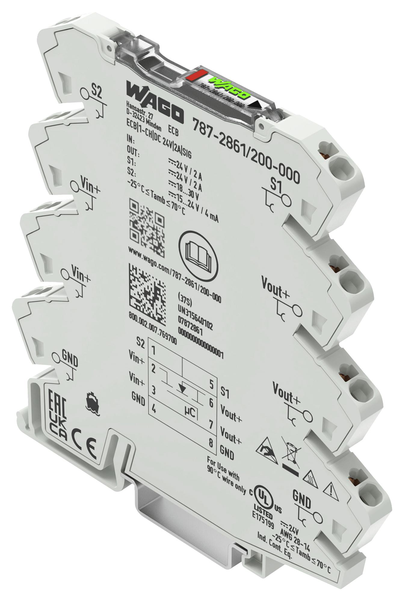 WAGO 787-2861/200-000 Electronic Ckt Breaker, 1P, 2A, 24Vdc