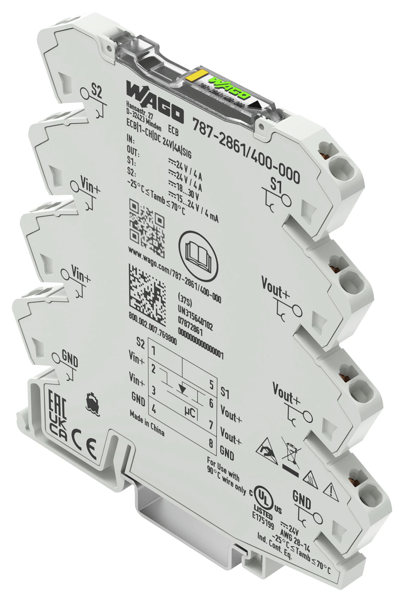 WAGO 787-2861/400-000 Electronic Ckt Breaker, 1P, 4A, 24Vdc