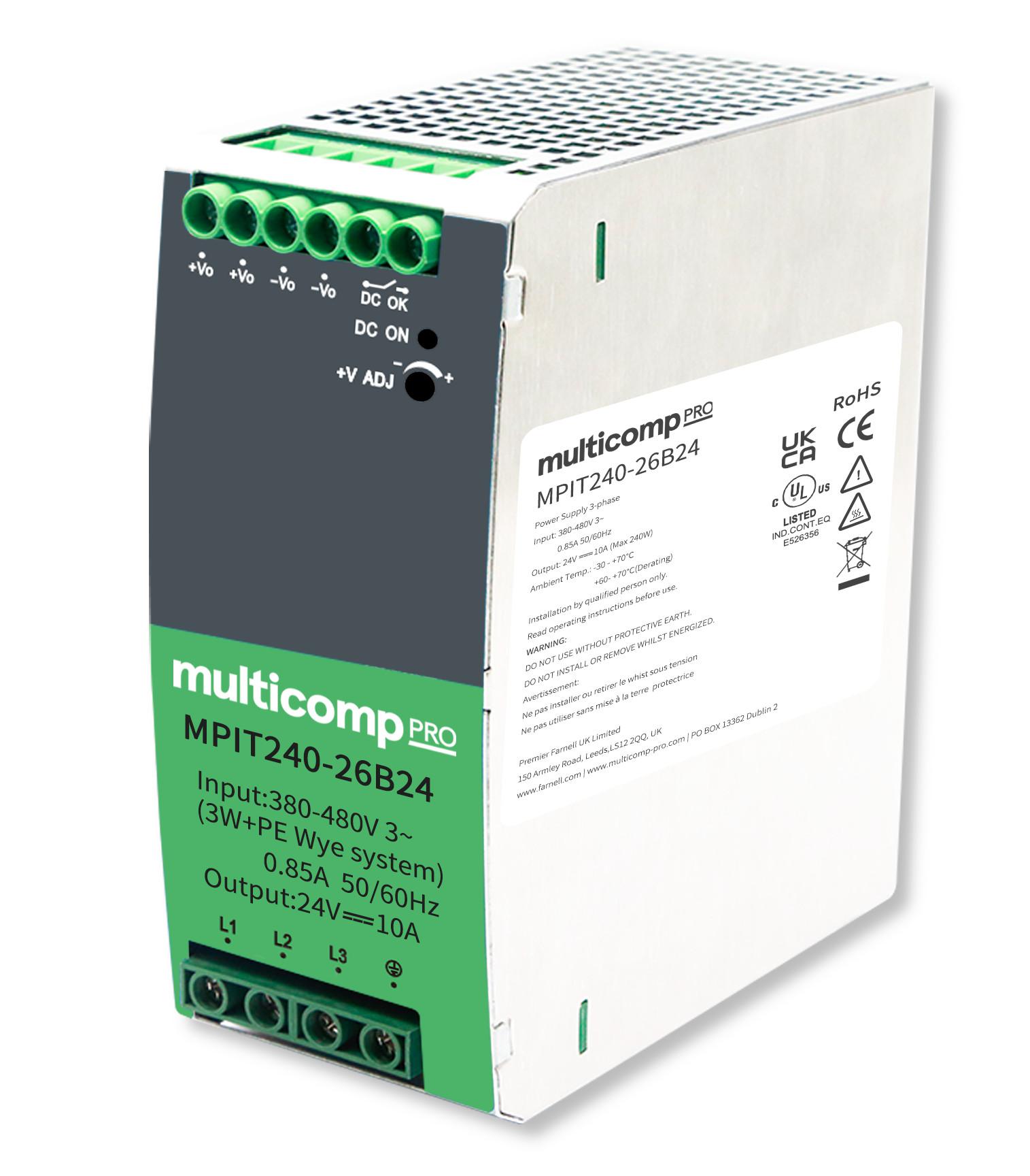 Multicomp Pro Mpit240-26B24 Power Supply, Ac-Dc, 24V, 10A