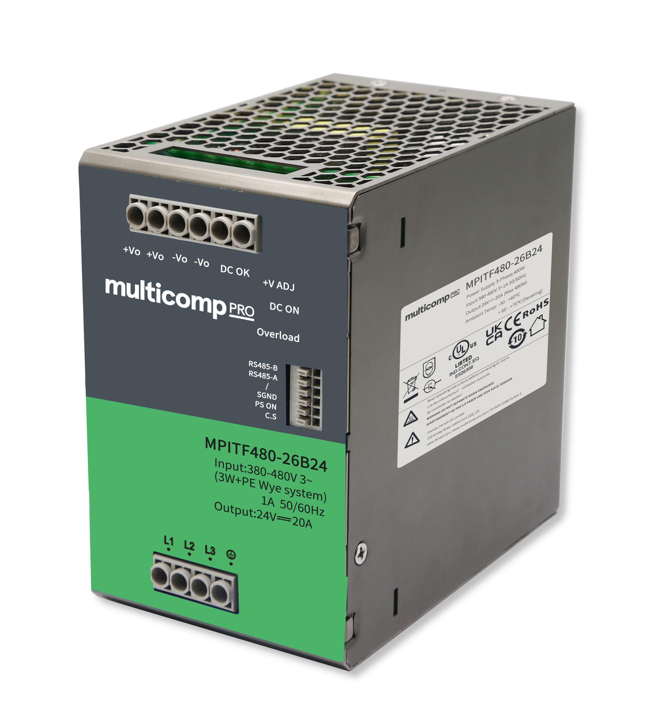 Multicomp Pro Mpitf480-26B24 Power Supply, Ac-Dc, 24V, 20A