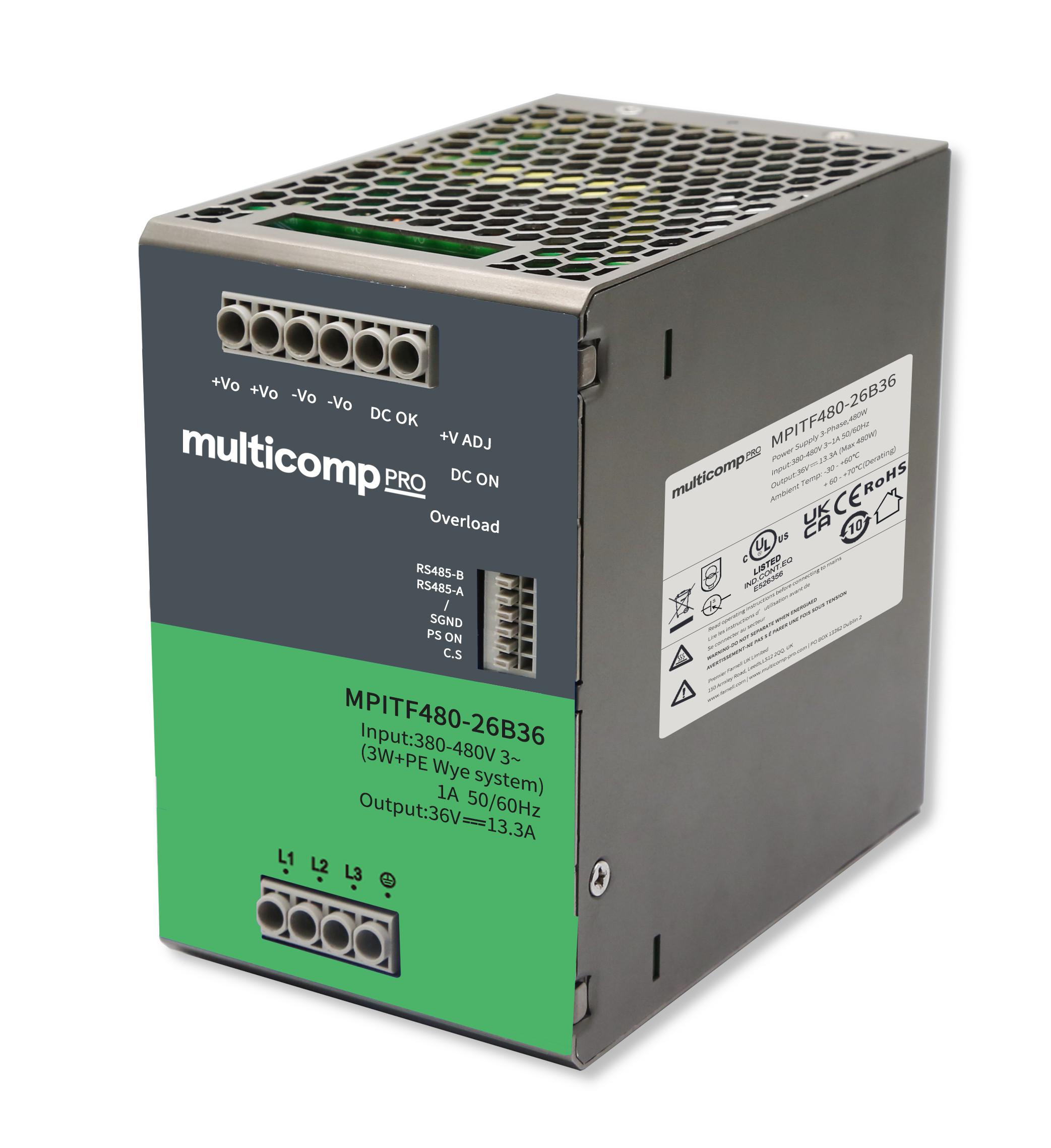 Multicomp Pro Mpitf480-26B36 Power Supply, Ac-Dc, 36V, 13.3A