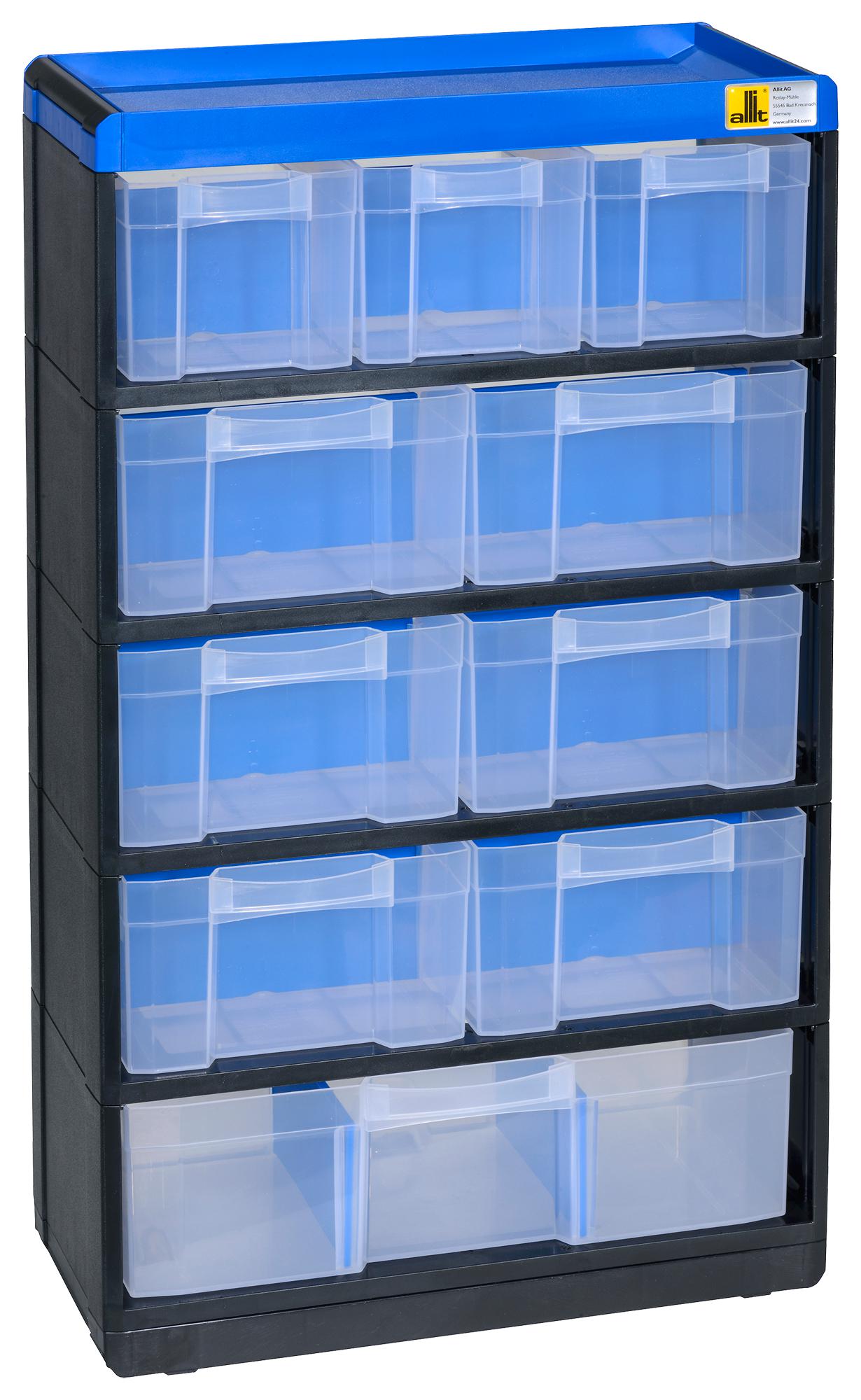 Allit 464640 Small Parts Cabinet, Ps/pp, Black/blue