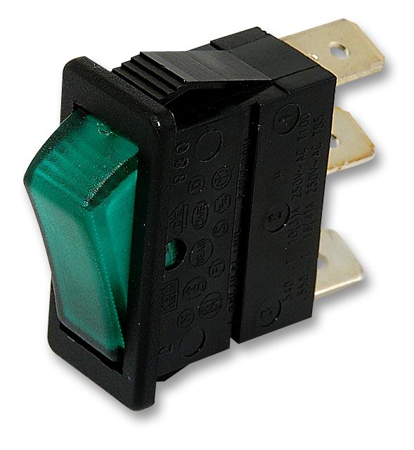 Arcolectric (Bulgin) C5503Atnaf Switch, Spst, 16A, 250Vac, Green