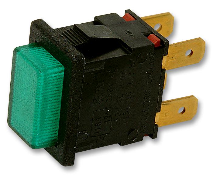 Arcolectric (Bulgin) H8353Abnab Switch, Dpst, Green Illum