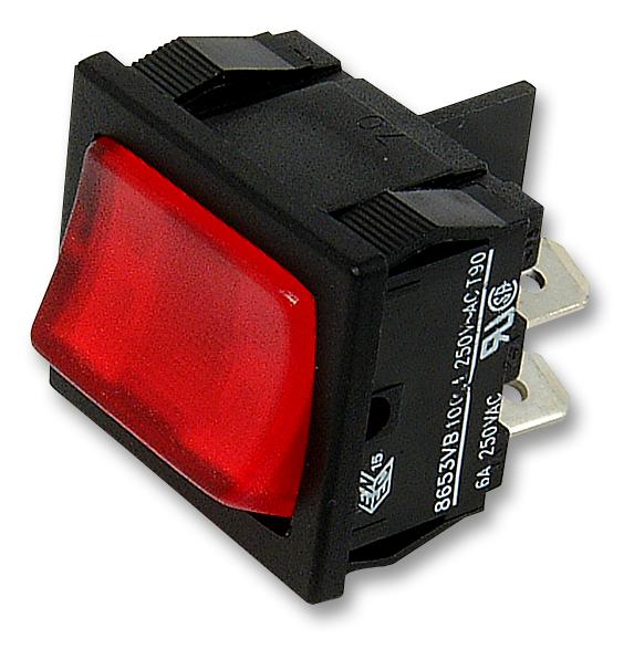 Arcolectric (Bulgin) H8653Vbnac Rocker Switch, Dpst, Illum Red