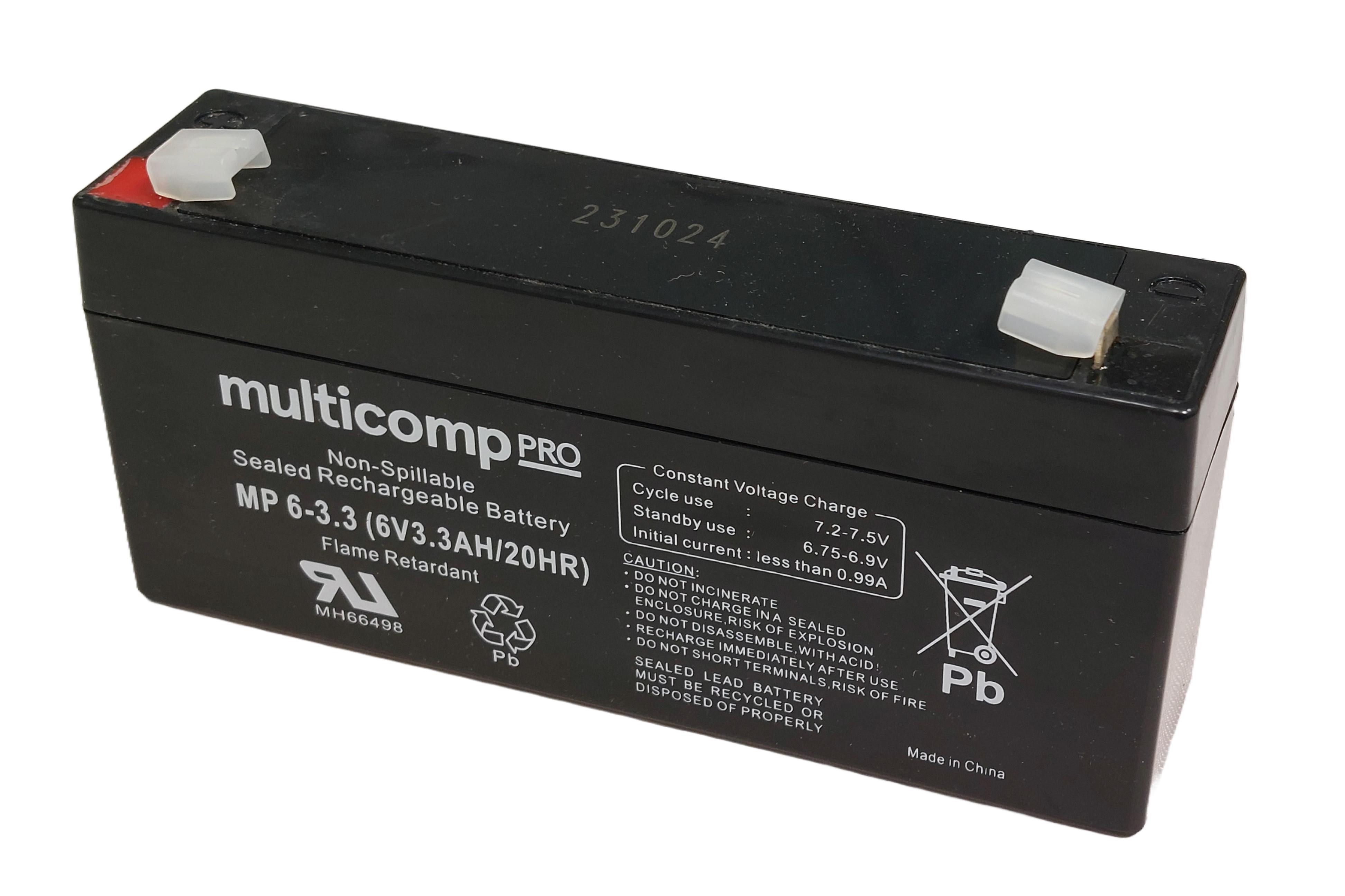 Multicomp Pro Mp6-3.3 Rechargeable Batt, 3.3Ah, 6V, Lead Acid