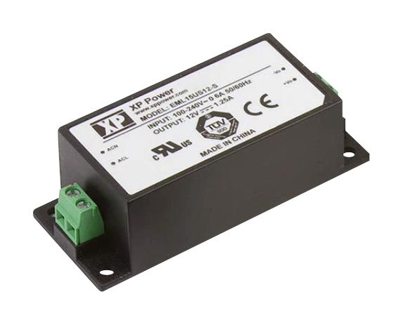 XP Power Eml15Us24-Sd Power Supply, Ac-Dc, 24V, 0.63A