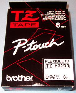 Brother Tze-Fx211 Tape, 6mm, Black/white, Flexible