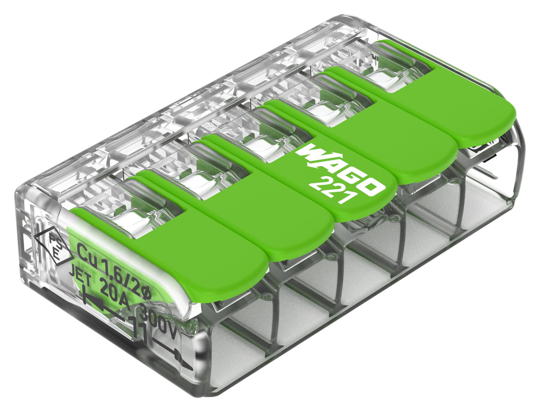 WAGO 221-425 Terminal Block, Pluggable, 5Pos, 12Awg