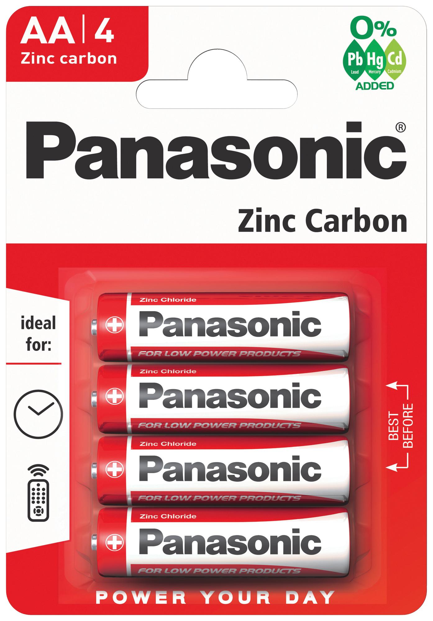 Panasonic R6Rz/4Bp Battery, Zinc Carbon, 1.5V