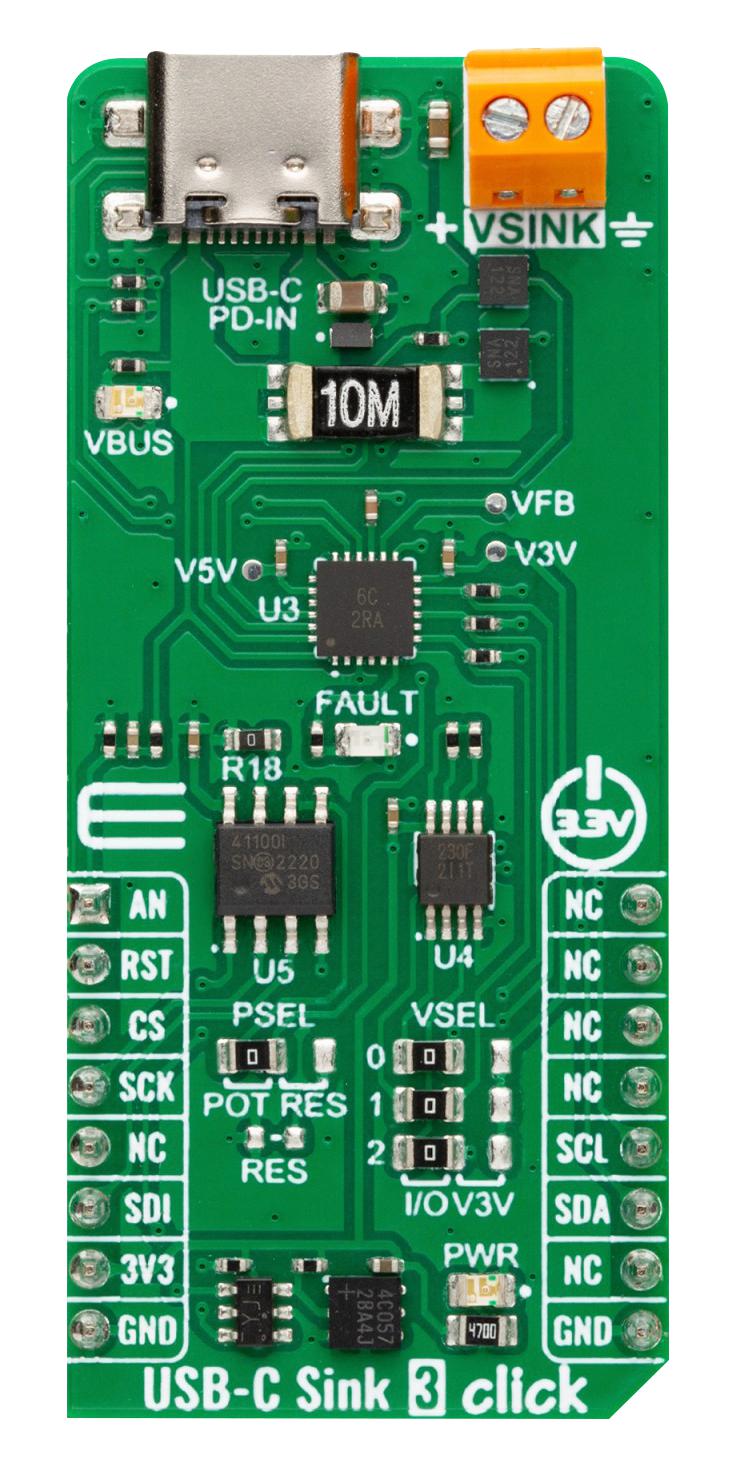 MikroElektronika Mikroe-5791 Usb C Sink 3 Click Add-On Board, 3.3V