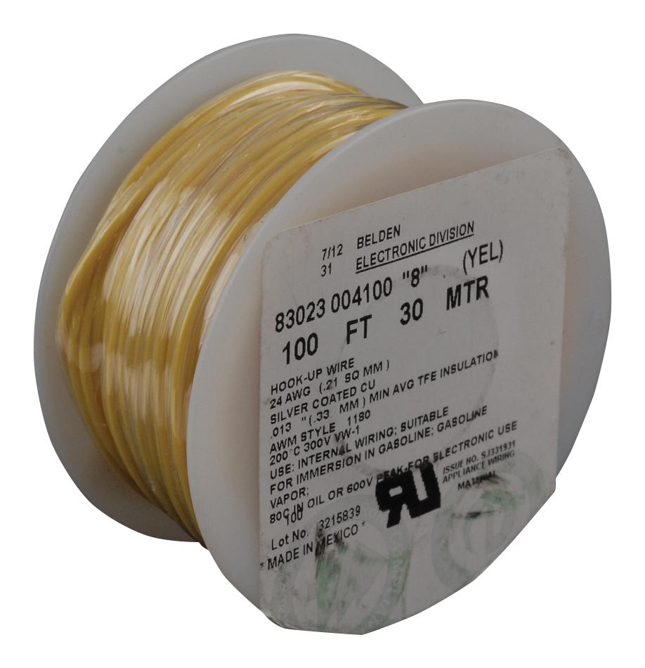 Belden 83023 004100 Hook-Up Wire, 24Awg, Yellow, 30.5M