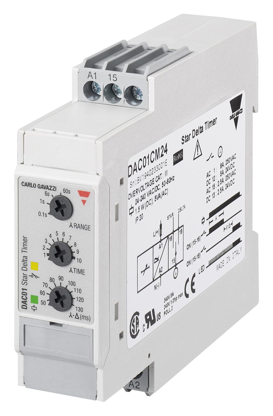 Carlo Gavazzi Dac01Cm40 Timer, Spdt, 0.1S - 600S, 8A, 415Vac