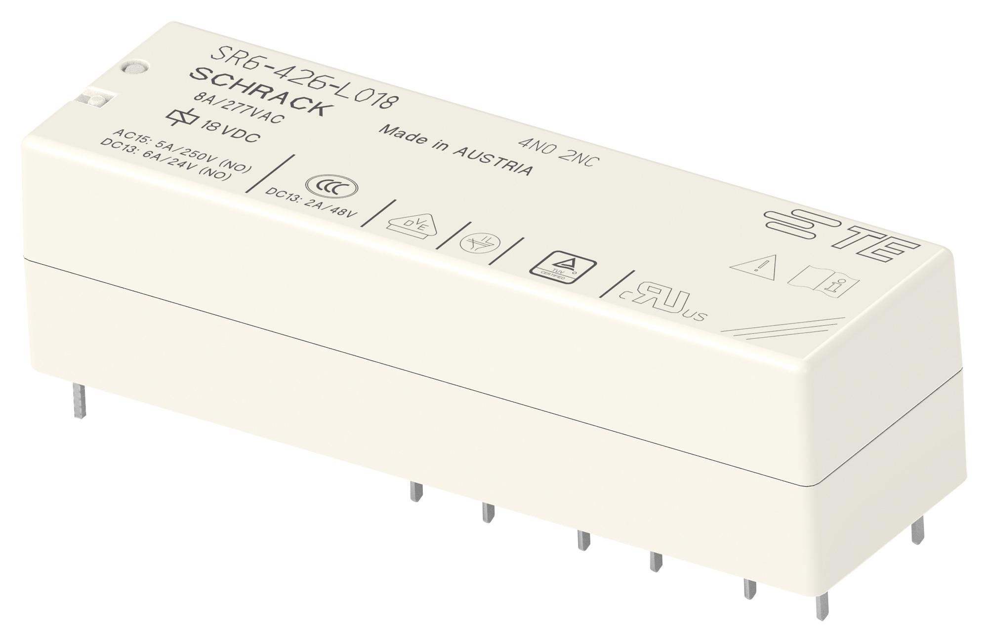 Schrack / Te Connectivity 2-1558737-6 Power Relay, 4Pst-No/dpst-Nc, 8A/18V, Th