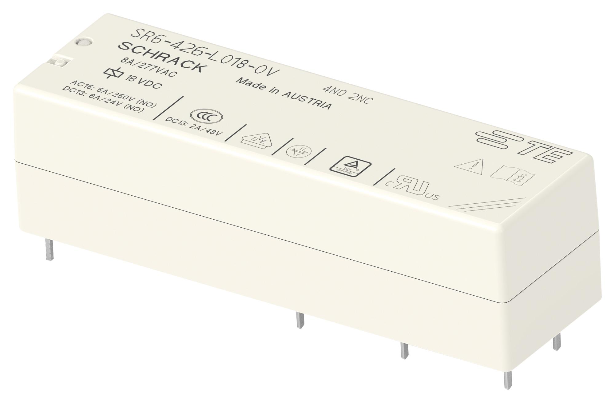 Schrack / Te Connectivity 2-1558739-6 Power Relay, 4Pst-No/dpst-Nc, 8A/18V, Th