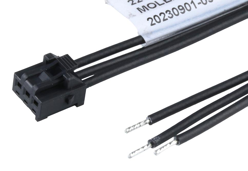 Molex 224090-1033 Cable Assy, 3P Rcpt-Free End, 300mm, Blk