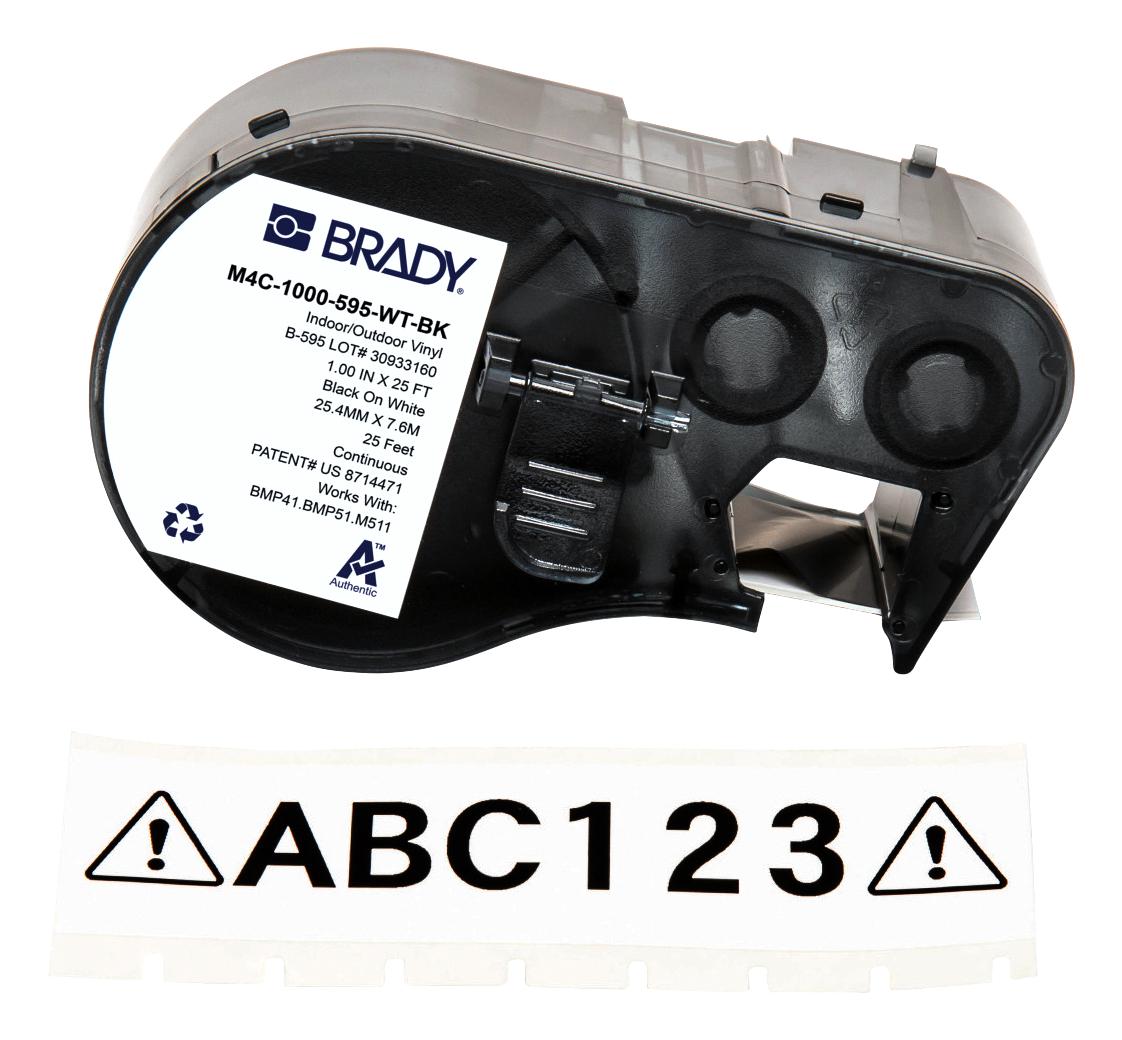 Brady M4C-1000-595-Wt-Bk Label Printer Tape, 1 X 25', Blk On Wht