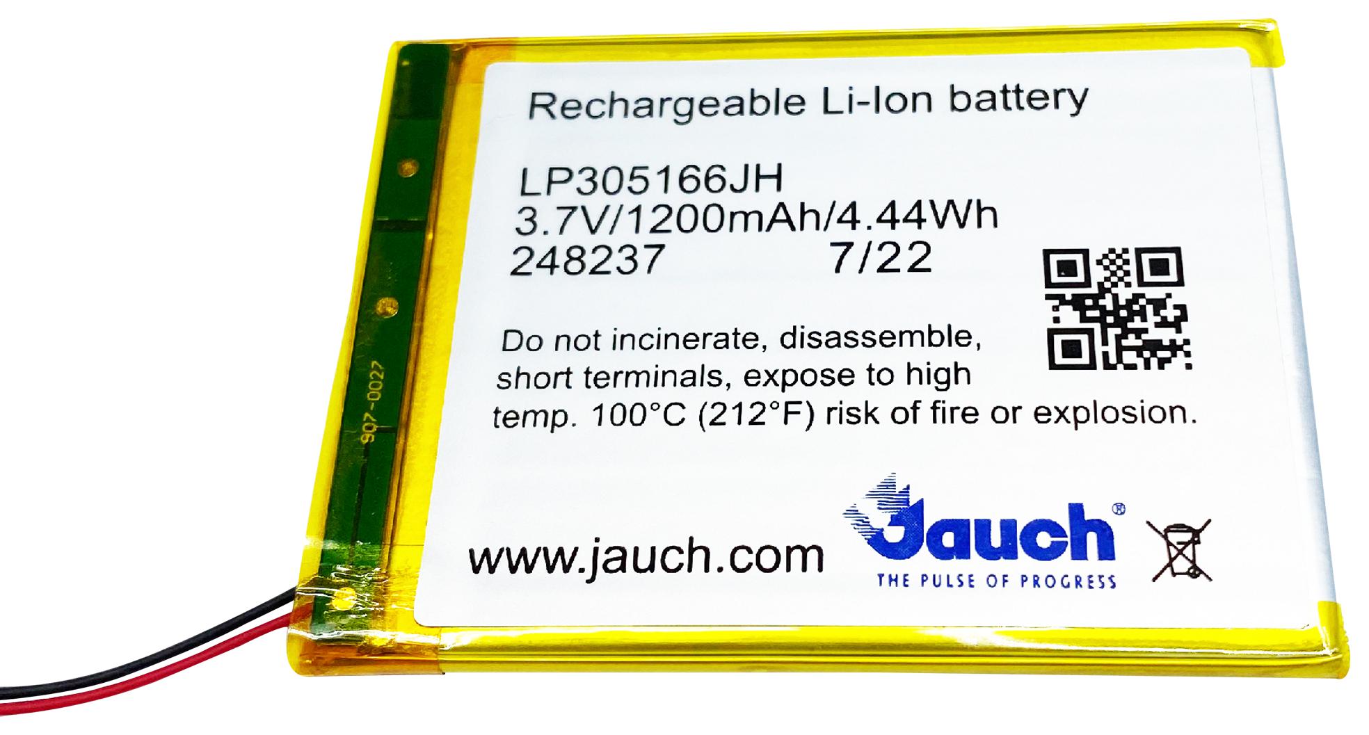 Jauch Lp305166Jh Rechargeable Batt, Lithium Ion, 3.7V