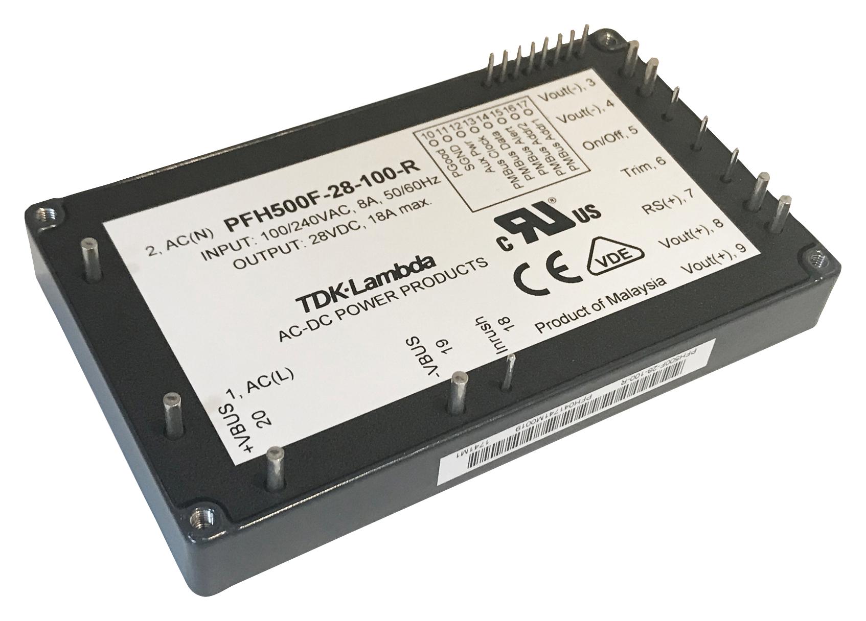 TDK-Lambda Pfh500F-28-1D0-R Power Supply, Ac-Dc, 28V, 18A