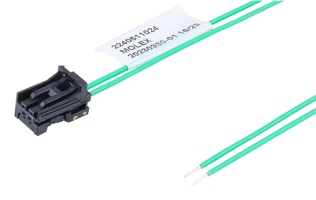 Molex 224051-1023 Cable Assy, 2P Rcpt-Free End, 300mm, Blk