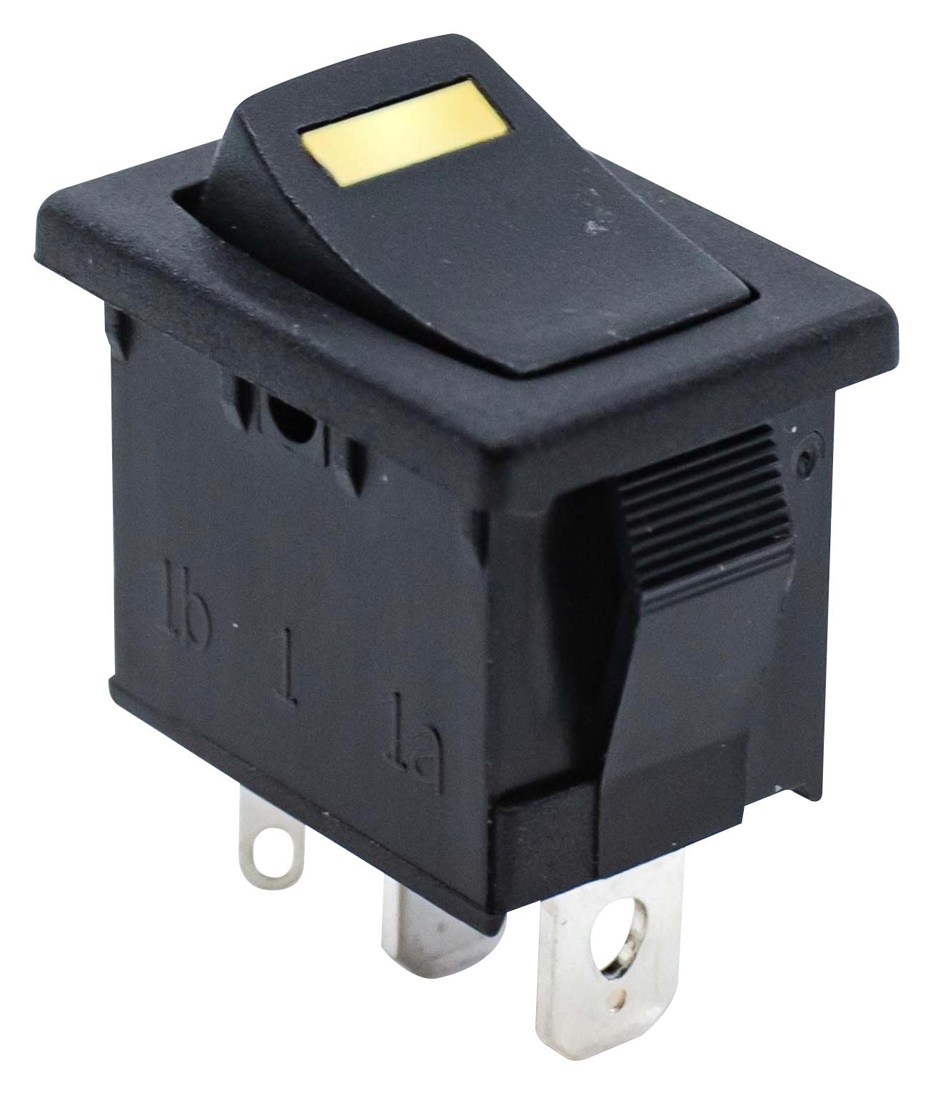 E-Switch R1966Ablkblkefyel Rocker Sw, Spst-No, 15A, 125Vac, Panel