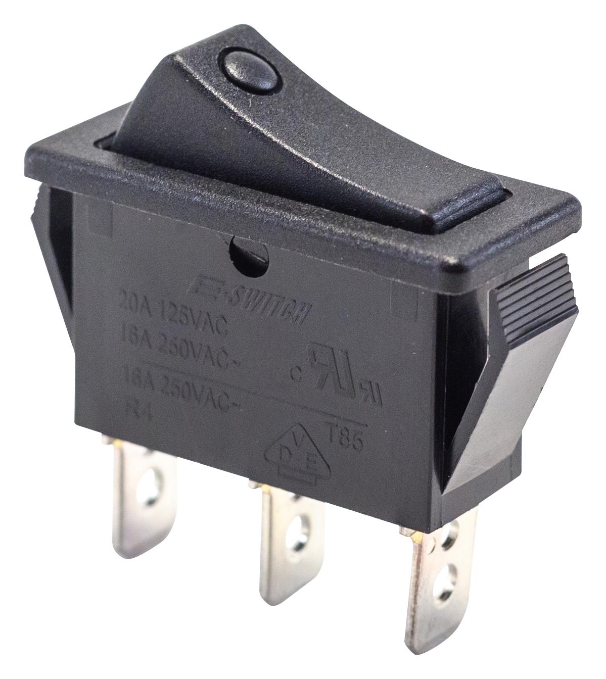 E-Switch R4Eblkblkef0 Rocker Switch, Spdt, 20A, 125Vac, Panel