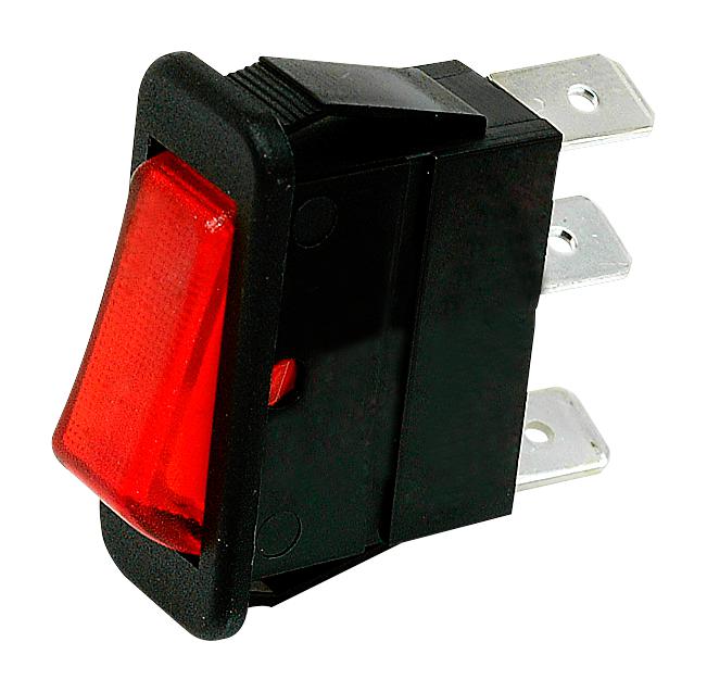 E-Switch R4Jblkrilef3 Rocker Switch, Spst, 20A, 125Vac, Panel