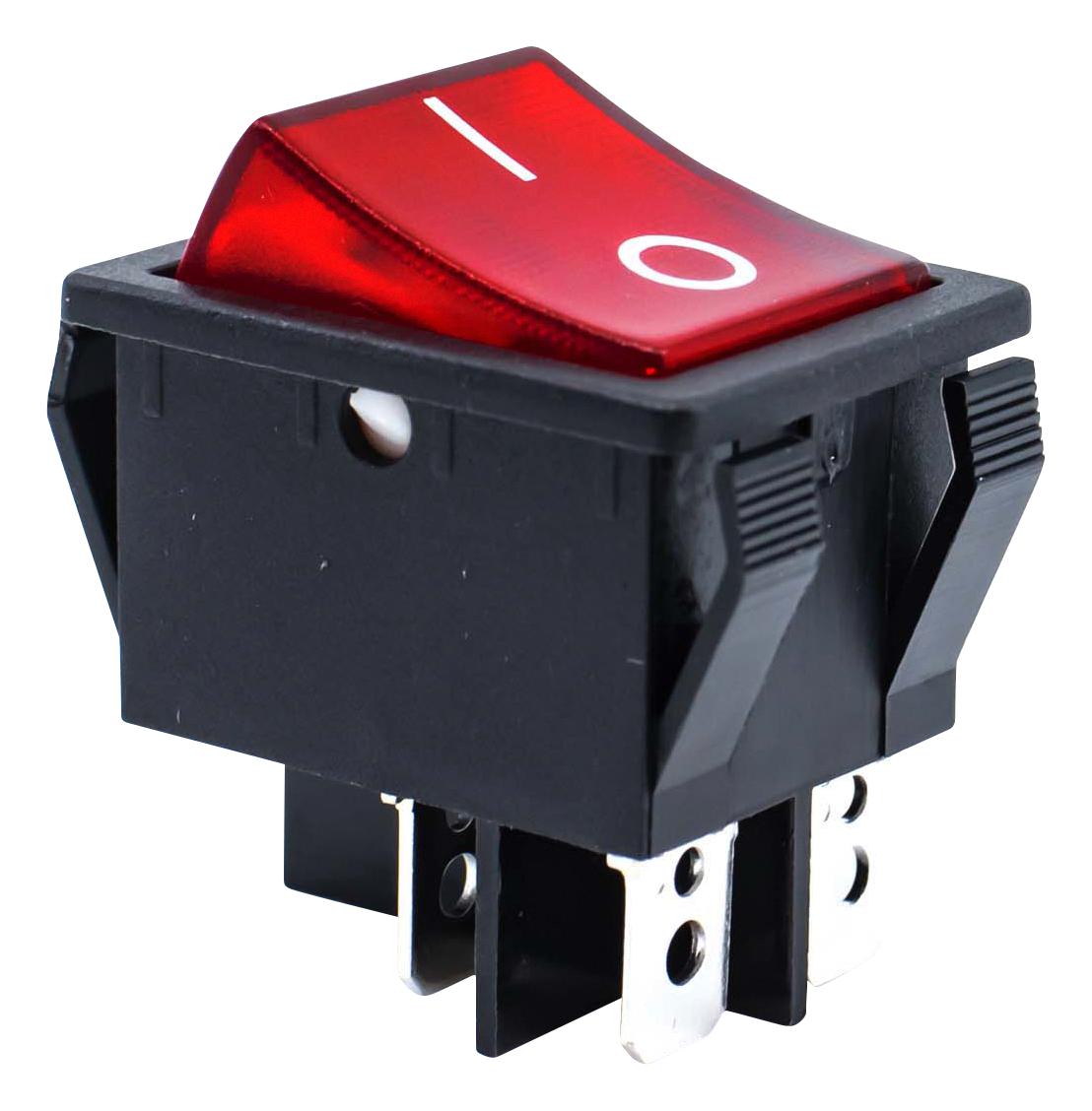 E-Switch R5Bblkredff2 Rocker Switch, Dpst, 20A, 125Vac, Panel