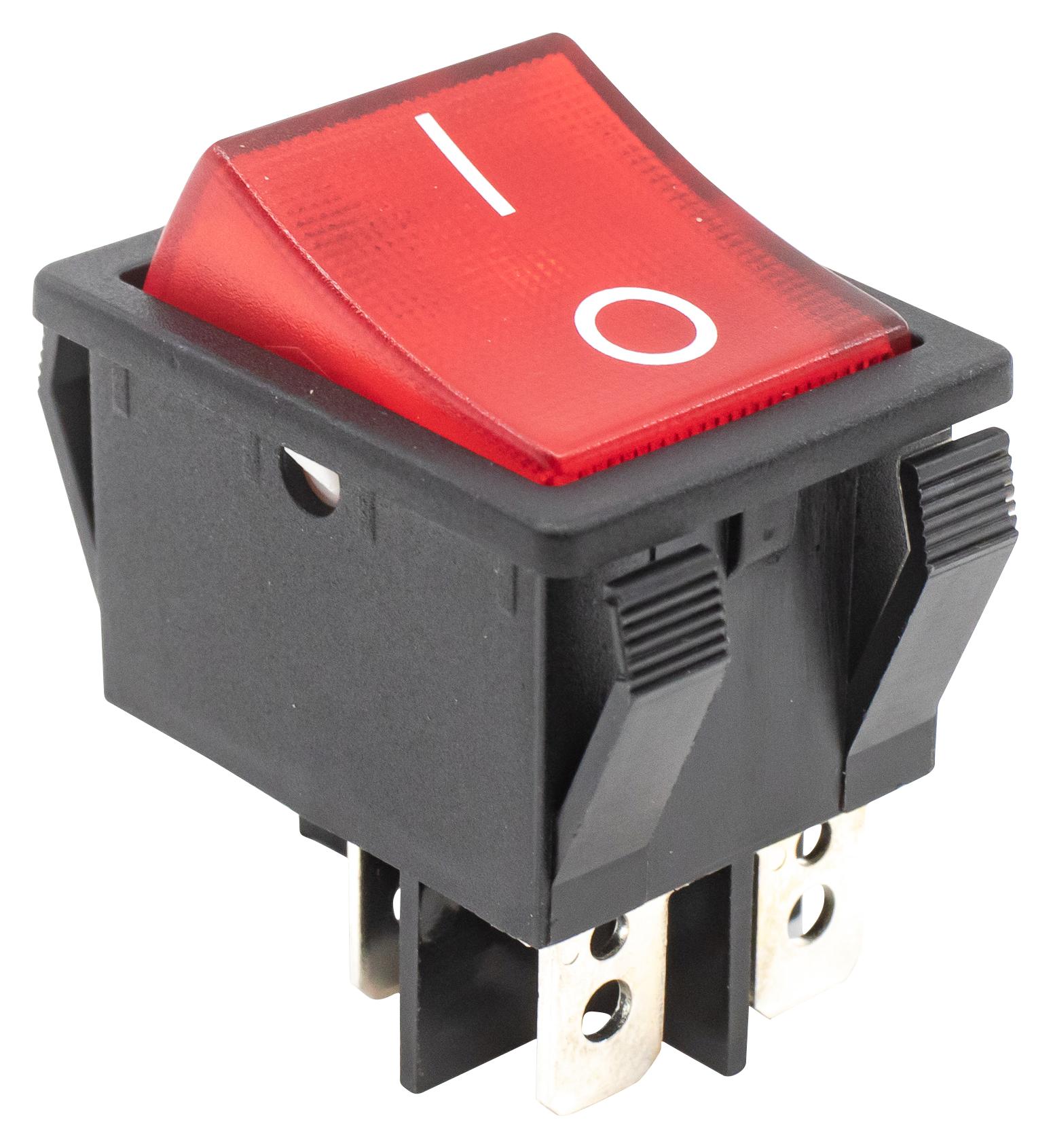 E-Switch R5Bblkredff3 Rocker Switch, Dpst, 20A, 125Vac, Panel