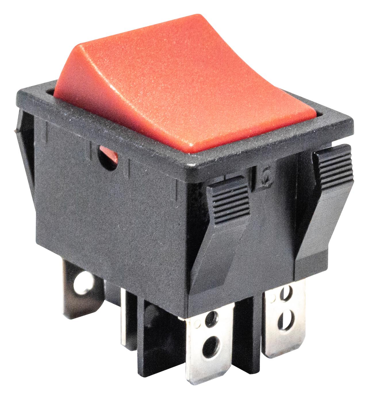 E-Switch R5Cblkredef0 Rocker Switch, Dpdt, 20A, 125V, Panel