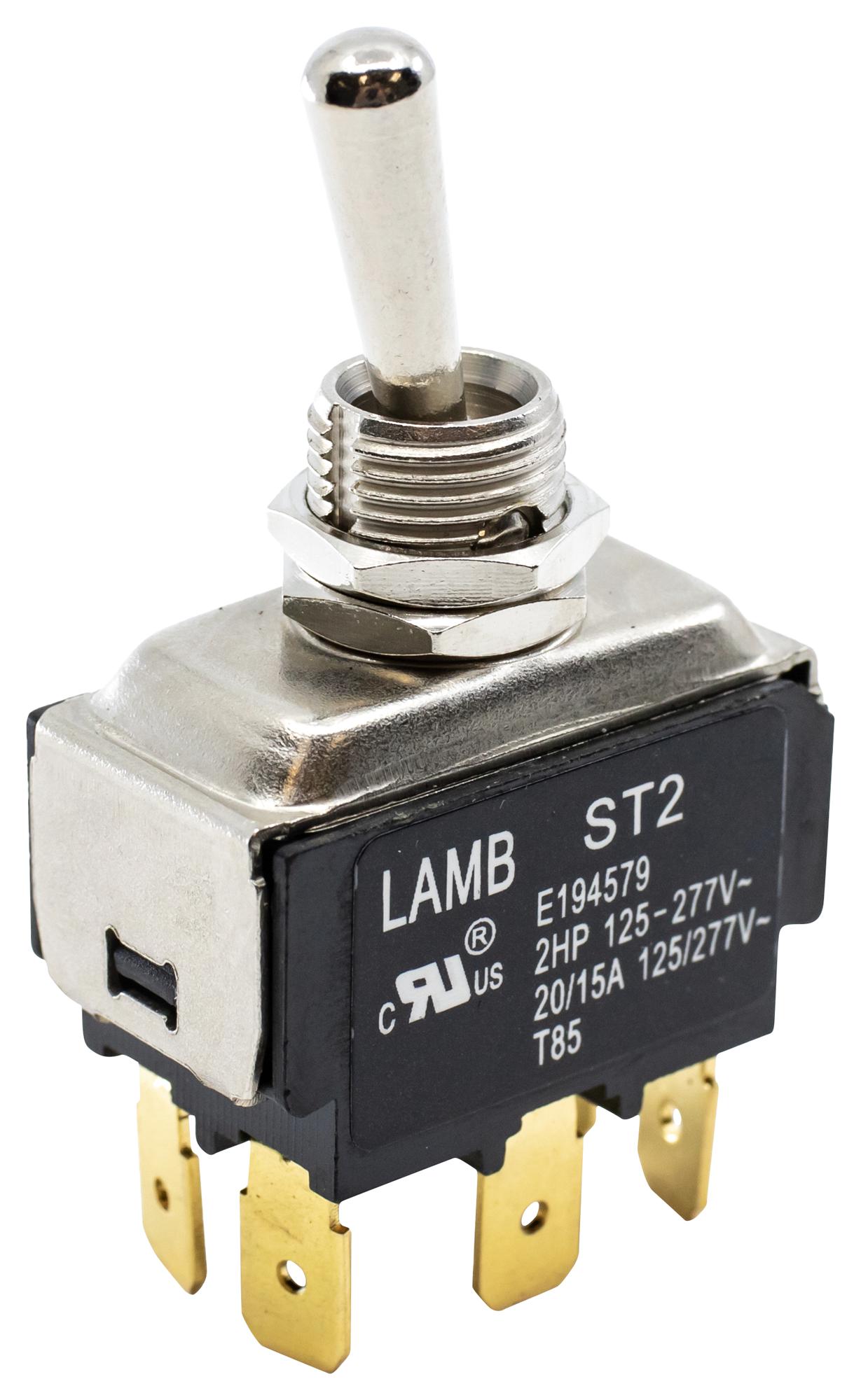 E-Switch St24Gd00 Toggle Switch, Dpdt, 20A, 125Vac, Panel