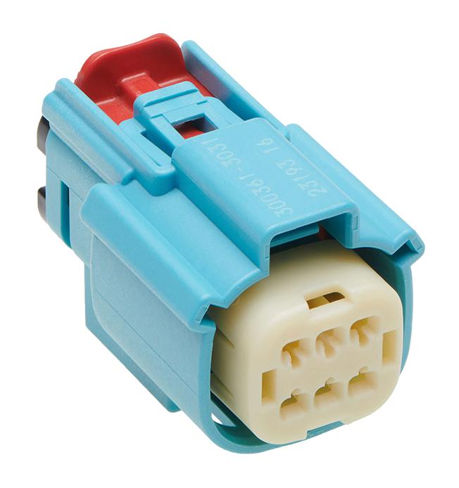 Molex 300361-3031 Connector Housing, Rcpt, 6Pos, Light Blu