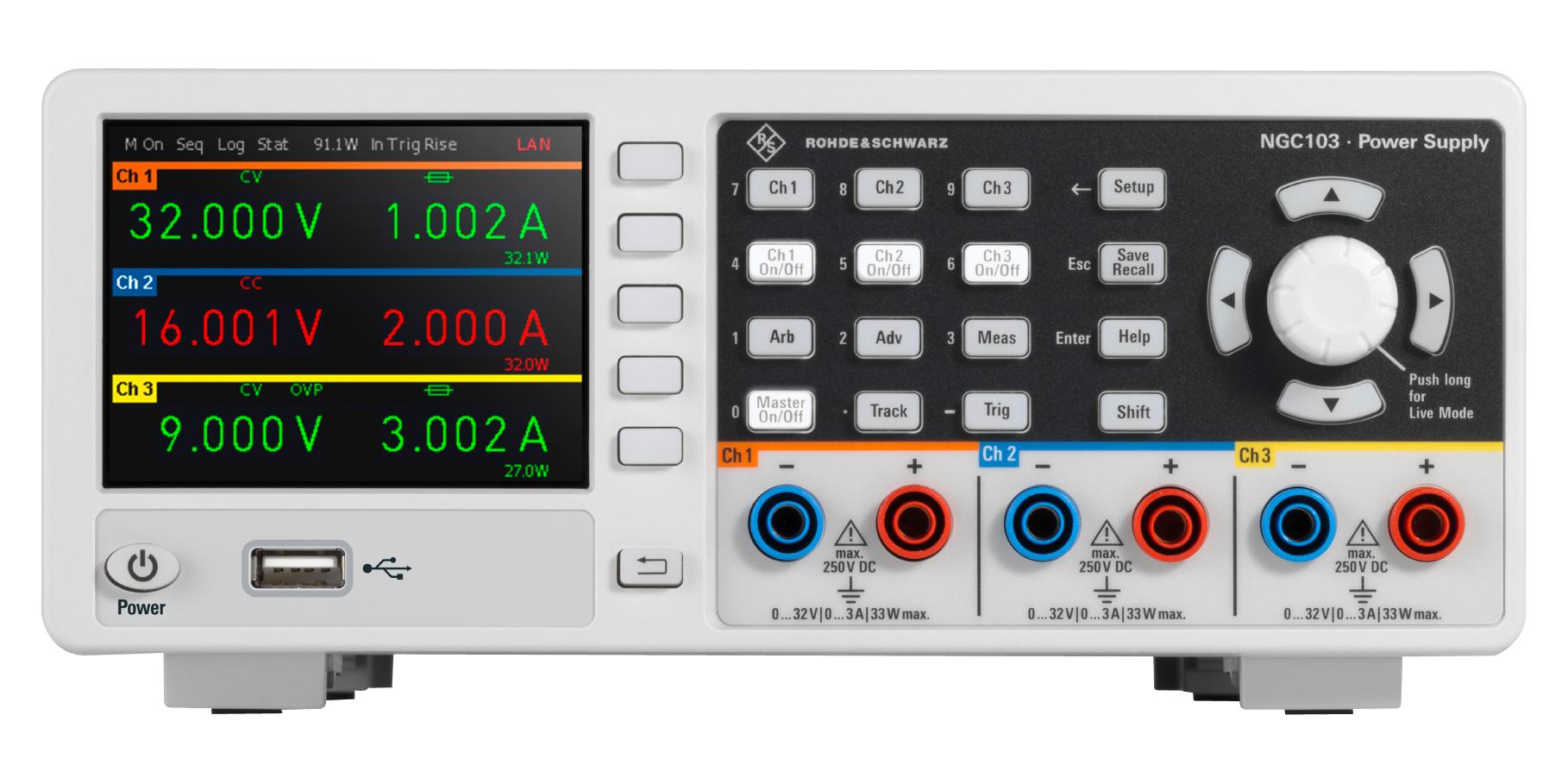 Rohde & Schwarz Ngc103 Bench Power Supply, Prog, 3Ch, 32V, 3A