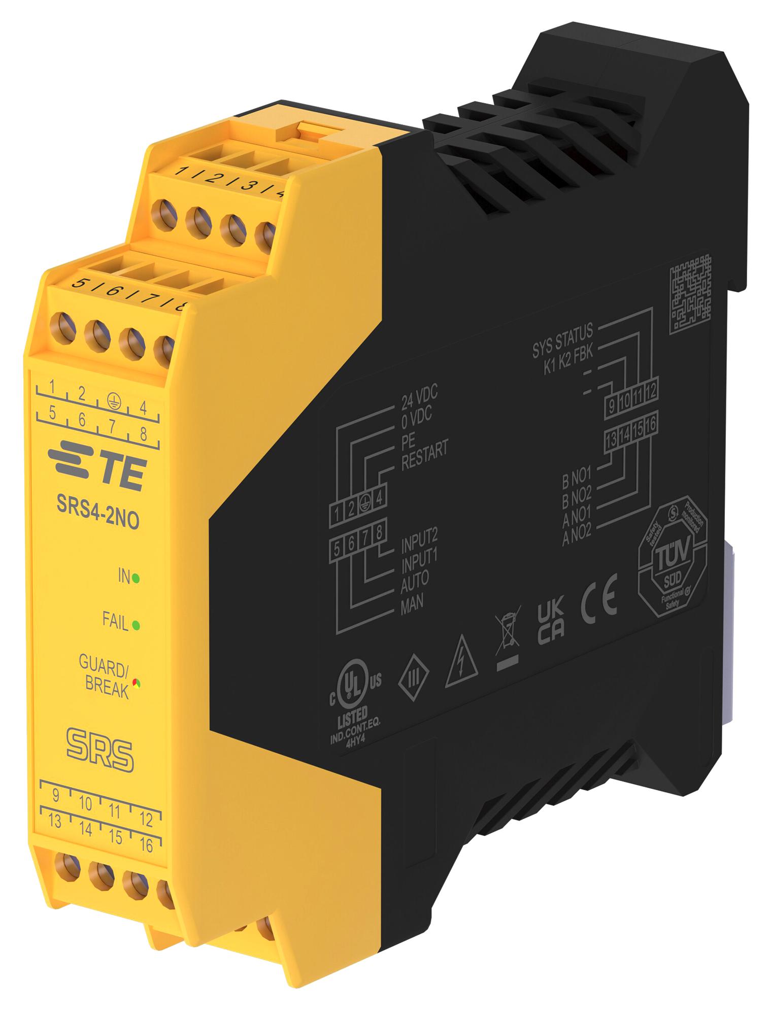 Te Connectivity Srs4-2No Safety Relay, Dpst-No, 24Vdc, 6A, Din