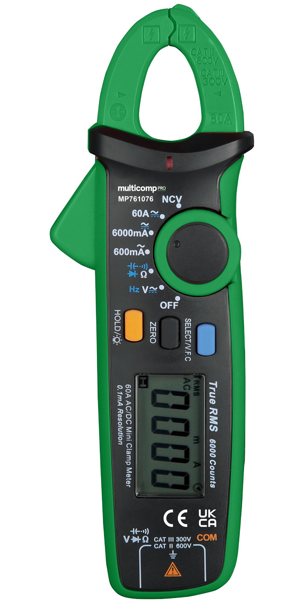 Multicomp Pro Mp761076 Clamp Meter, True Rms, 60A, 600V, Auto