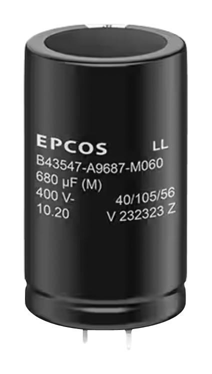 EPCOS B43547A9687M060 Capacitor, Alu Elec, 680Uf, 400Vdc, Snap-In