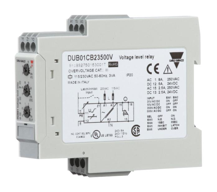 Carlo Gavazzi Dub01Cb23500V Volt Monitoring Relay, Spdt, 2-500V, 8A