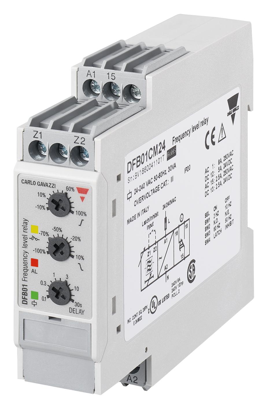 Carlo Gavazzi Dfb01Cm24 Frequency Monitoring Relay, Spdt, 250Vac