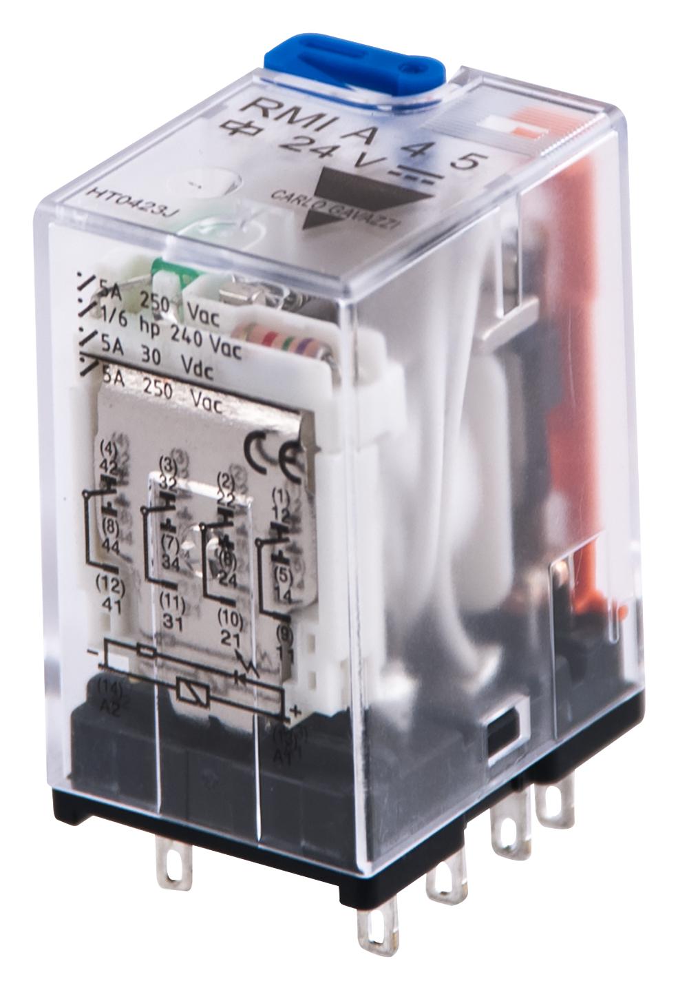 Carlo Gavazzi Rmia4524Vdc Industrial Relay, 4Pdt, 5A, 24Vdc, Panel