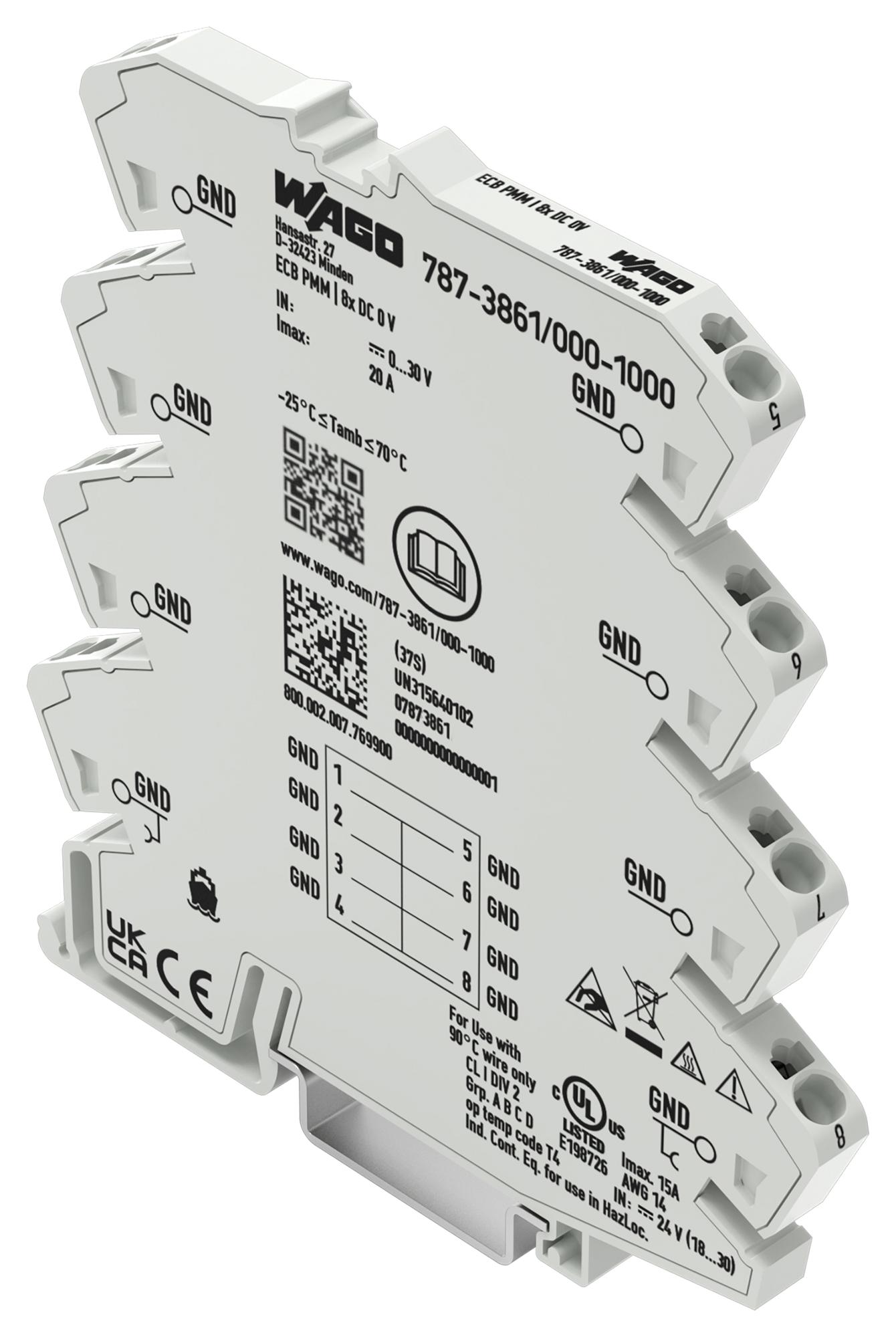 WAGO 787-3861/000-1000 Potential Distribution Module, 24V, 20A