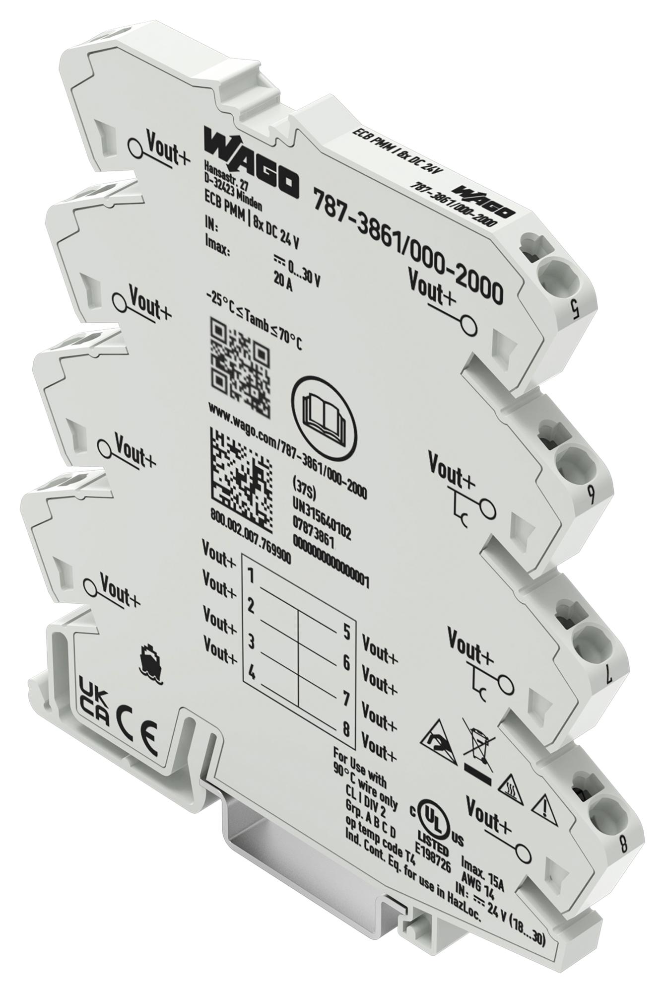 WAGO 787-3861/000-2000 Potential Distribution Module, 24V, 20A