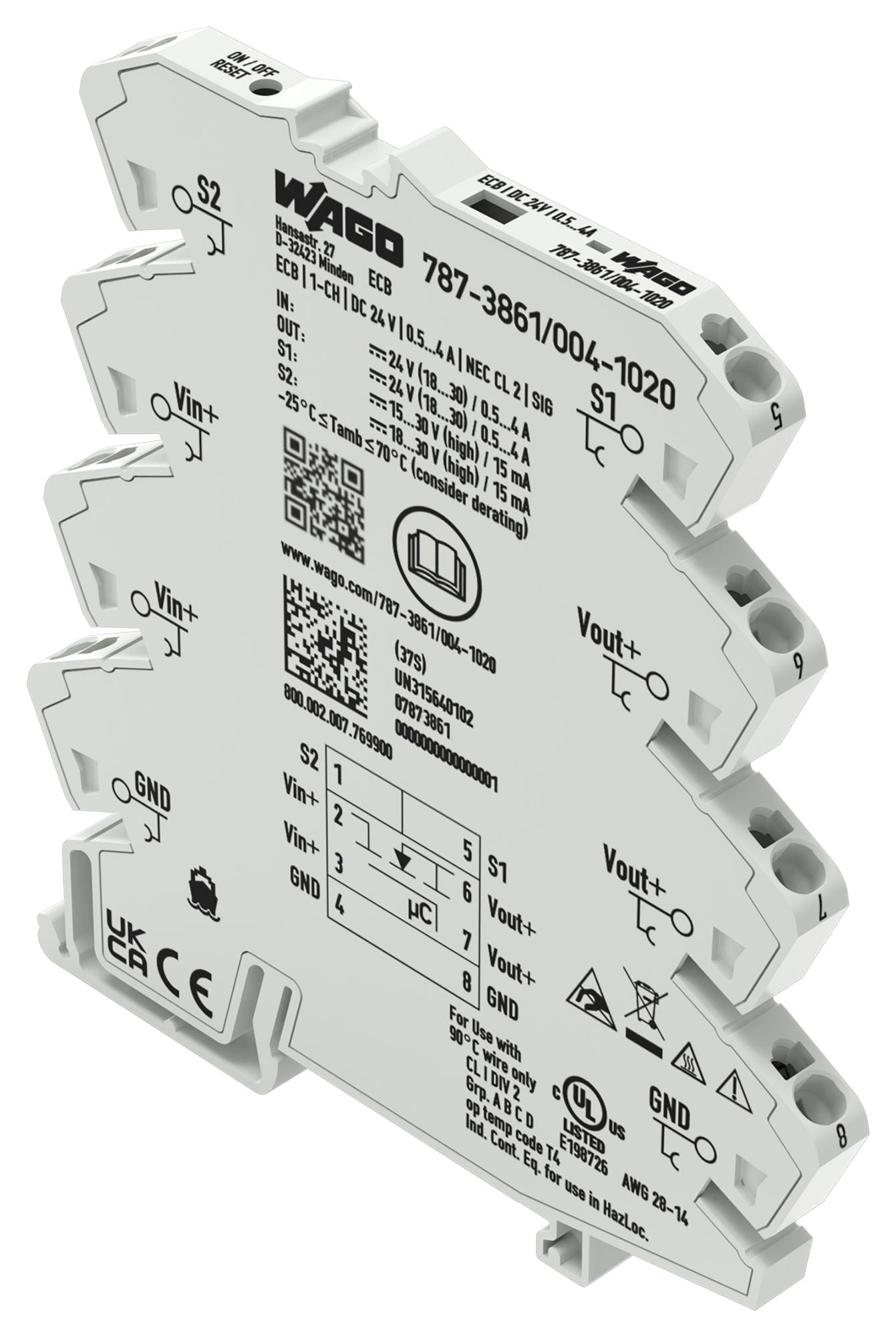 WAGO 787-3861/004-1020 Electronic Ckt Breaker, 1P, 4A, 24Vdc