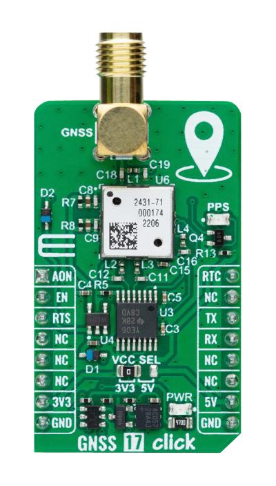 MikroElektronika Mikroe-6176 Add-On Board, Gnss Receiver Module, 5V